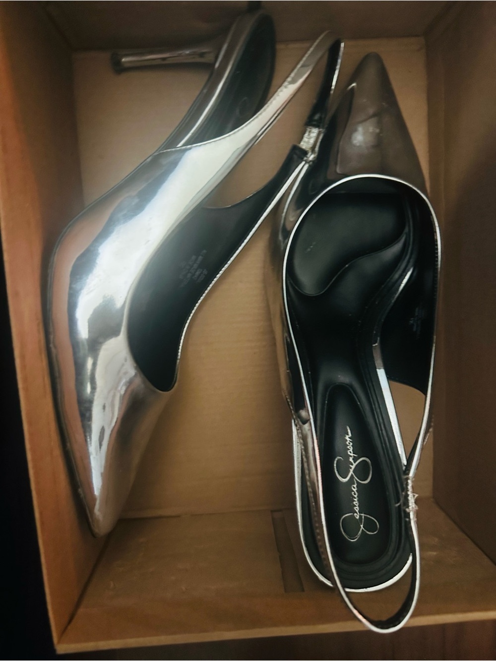 Jessica Simpson Metallic Silver Pointed Slingback Pumps
